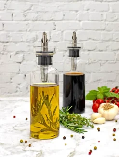 AdHoc AromaPour Olie/eddikeflaske - 2 stk. 300 ml - Glas/rustfrit stål - Klar/sølvfarvet