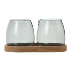 AdHoc Yuna Mælk og sukkersæt - 3 dele 23 cl - Håndlavet varmebestandigt glas - Klar/grå