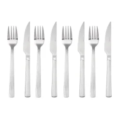 Aida Groovy Steaksæt - 8 dele 4 kuverter - Rustfrit stål - Blank sølvfarvet