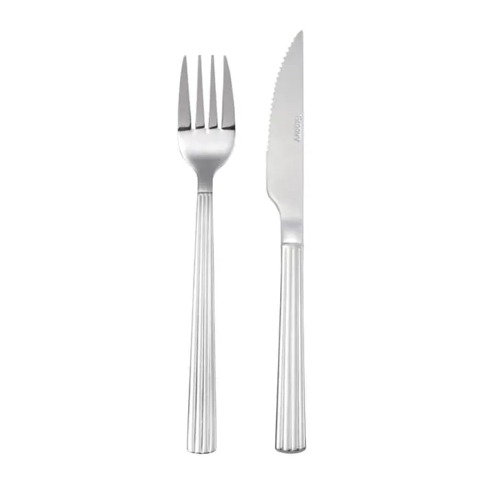 Aida Groovy Steaksæt - 8 dele 4 kuverter - Rustfrit stål - Blank sølvfarvet