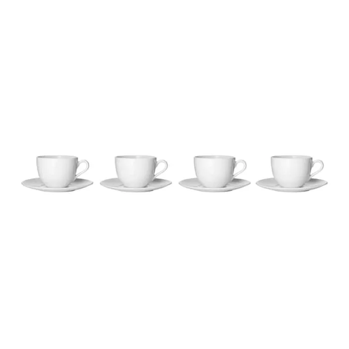 Aida Relief Kaffekop m. underkop - 4 stk. 20 cl - Porcelæn - Hvid