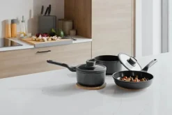 BergHOFF Grydesæt m. låg - 5 dele Ø 18/20/24 cm - Aluminium - Sort