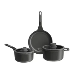 BergHOFF Grydesæt m. låg - 5 dele Ø 18/20/24 cm - Aluminium - Sort