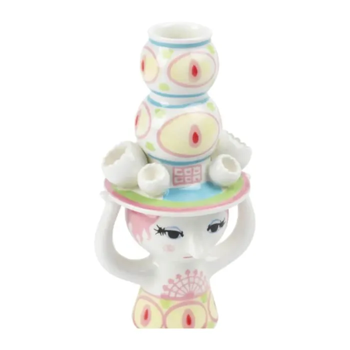 Bjørn Wiinblad Lady With Hat Lysestage H 16 x B 9 cm - Keramik - Pink/Gul