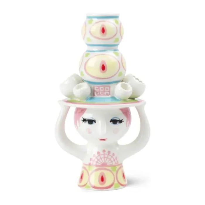 Bjørn Wiinblad Lady With Hat Lysestage H 16 x B 9 cm - Keramik - Pink/Gul