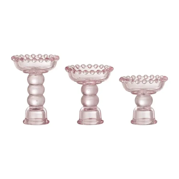 Bloomingville Delphia Kronelysestage - 3 stk. Ø 6,5 x H 9,5 cm - Glas - Lyserød