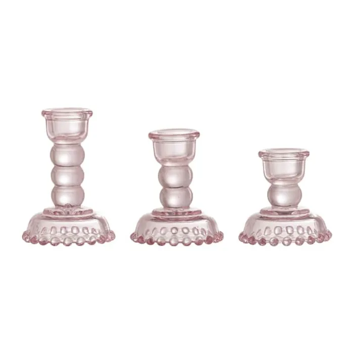 Bloomingville Delphia Kronelysestage - 3 stk. Ø 6,5 x H 9,5 cm - Glas - Lyserød