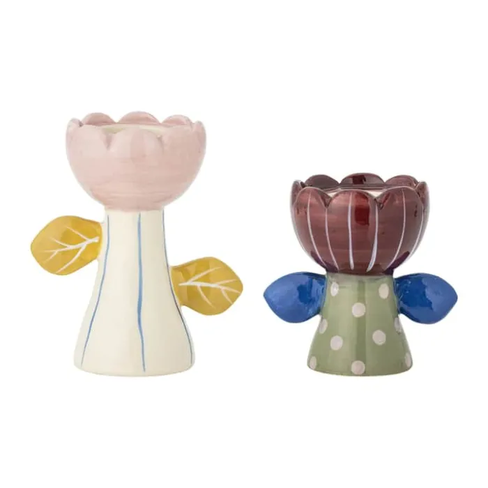 Bloomingville Kronelysestage - 2 stk. H 15 cm - Stentøj - Multifarvet