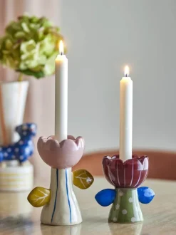 Bloomingville Kronelysestage - 2 stk. H 15 cm - Stentøj - Multifarvet