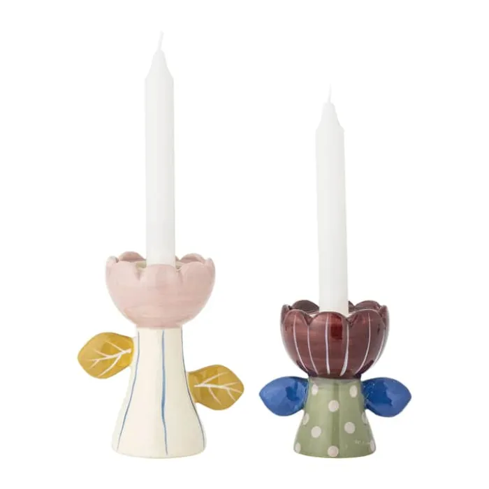 Bloomingville Kronelysestage - 2 stk. H 15 cm - Stentøj - Multifarvet