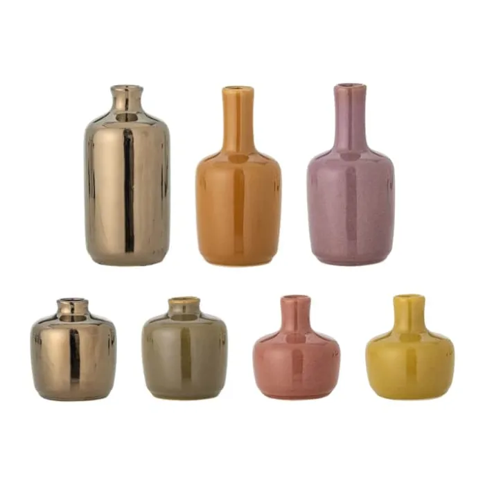 Bloomingville Maien Vase - 7 stk. Ø 6,5 x H 14 cm - Stentøj - Brun