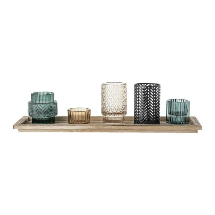 Bloomingville Sanga Bakke m. fyrfadsstage H 10,5 x B 12,5 x L 43 cm - Glas - Blå