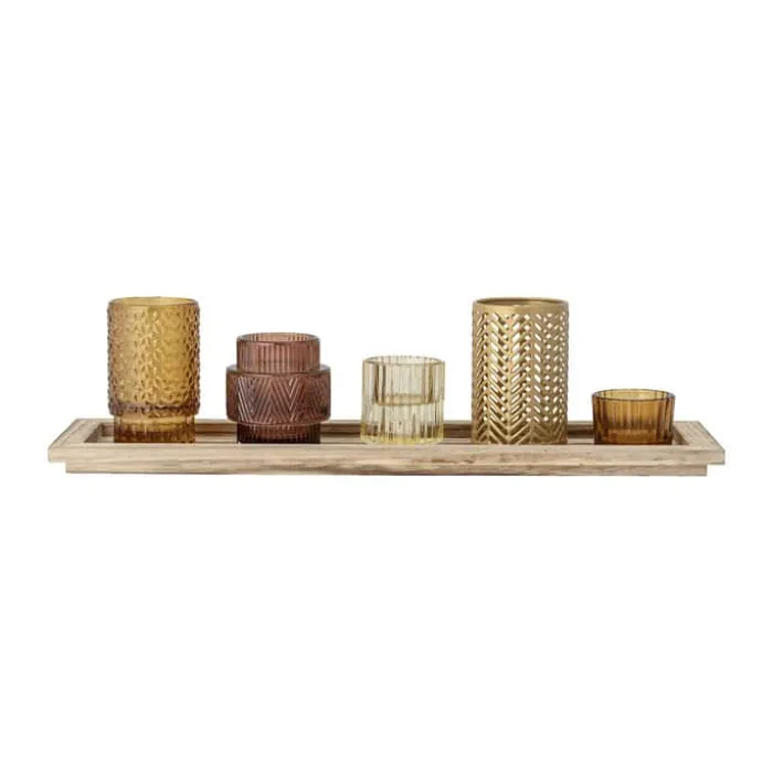 Bloomingville Sanga Bakke m. fyrfadsstage H 10 x B 12,5 x L 43 cm - Glas - Brun