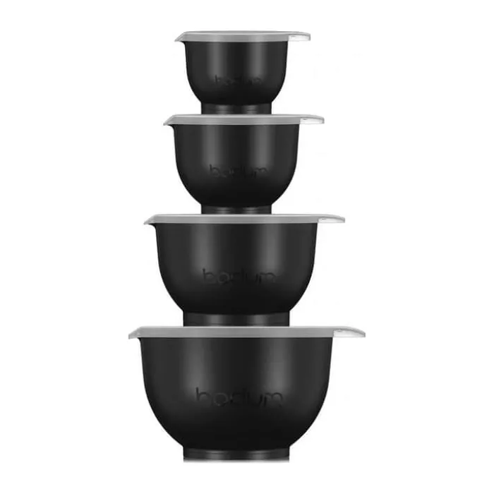 Bodum Bistro Røreskålsæt m. låg - 4 dele 0,7/1,6/3,2/5,2 liter - Plastik - Sort