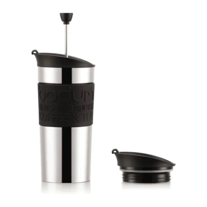 Bodum To Go krus m. Ekstra Låg 35 cl - Rustfrit stål/silikone - Sort