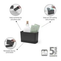 Brabantia Sink-side Holder til opvaskemiddel- og børste H 11,5 x B 19 x D 8,5 cm - Silikone - Grå