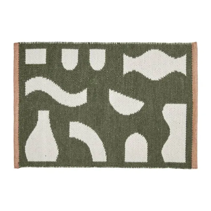 Broste Copenhagen Ceres Dørmåtte B 50 x L 70 cm - 100% Genanvendt PET garn - Grøn/hvid