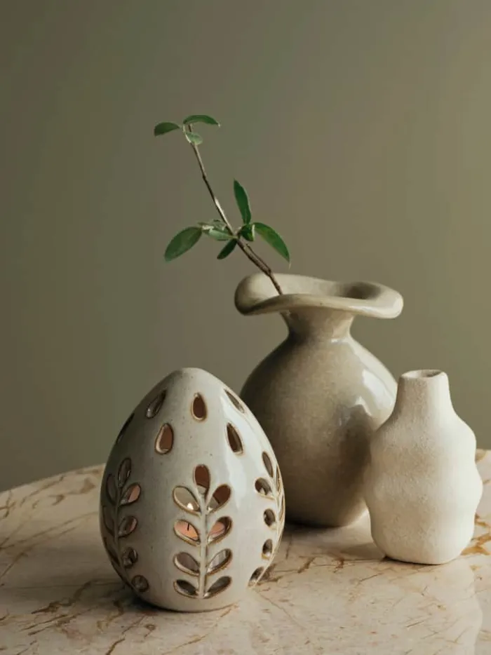 Broste Copenhagen Egga Lanterne Ø 9,5 x H 12 cm - Stentøj - Sand