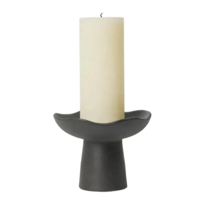 Broste Copenhagen Momo Lysestage Ø 12 x H 9 cm - Stentøj - Sort