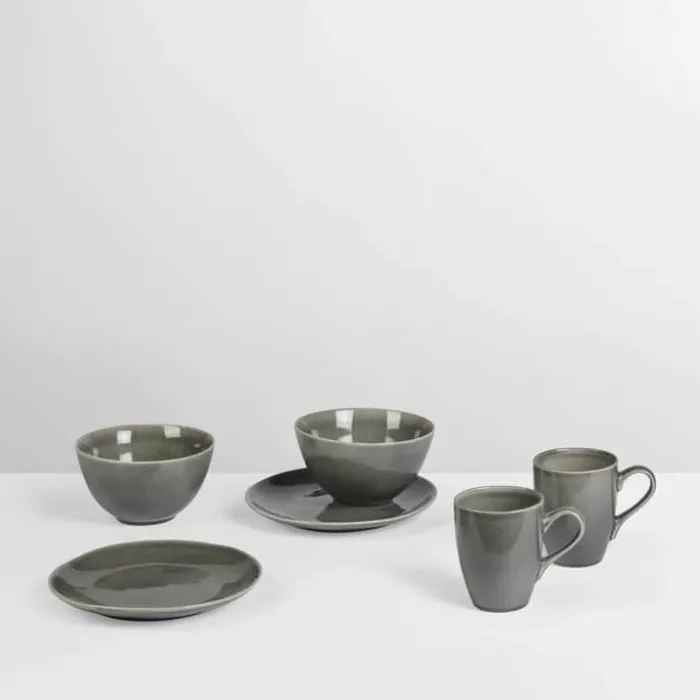 Broste Copenhagen Nordic Rain Morgenmadssæt - 6 dele Stentøj - Grey
