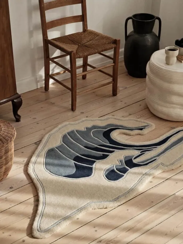Broste Copenhagen Wave Gulvtæppe B 85 x L 160 cm - Uld/bomuld - Blå