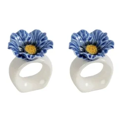 ByOn Poppy Servietring - 2 stk. Ø 5 x H 6,5 cm - Porcelæn - Blå/hvid