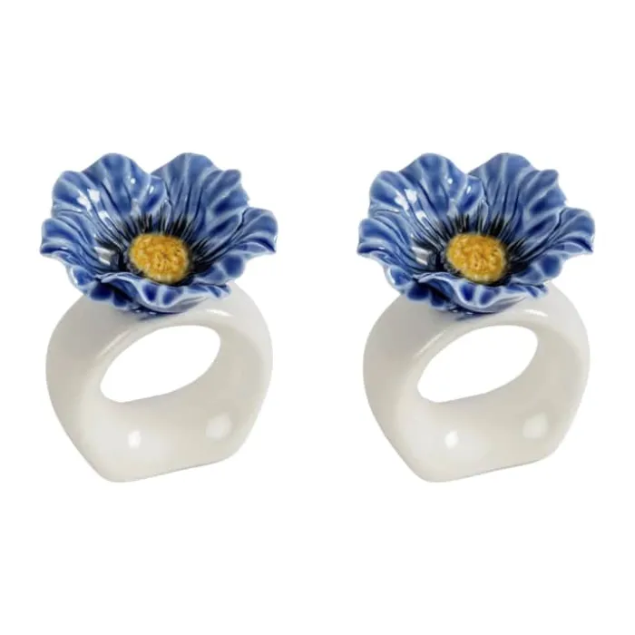 ByOn Poppy Servietring - 2 stk. Ø 5 x H 6,5 cm - Porcelæn - Blå/hvid