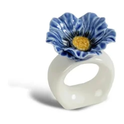 ByOn Poppy Servietring - 2 stk. Ø 5 x H 6,5 cm - Porcelæn - Blå/hvid
