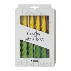 Candles with a twist Lys - 6 stk. Ø 2,2 x H 21 cm - Lakeret paraffin lys - Gul/hvid/grøn