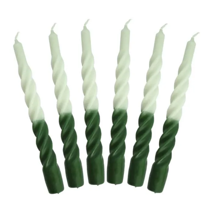 Candles with a twist Lys - 6 stk. Ø 2,2 x H 21 cm - 100% paraffin - Grøn