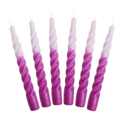 Candles with a twist Lys - 6 stk. Ø 2,2 x H 21 cm - Lakeret paraffin lys - Lyserød/pink