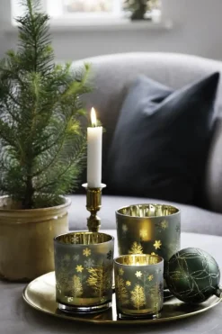 Casa Christmas Fyrfadsstage H 12,5 cm - Glas - Grøn