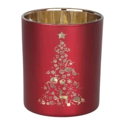 Casa Christmas Fyrfadsstage H 10 cm - Glas - Rød/guldfarvet