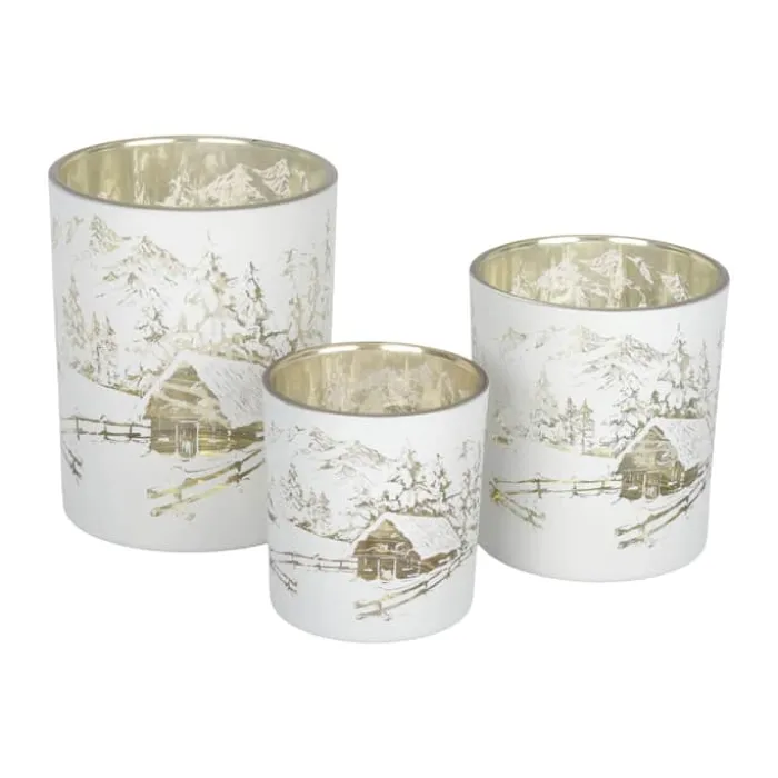 Casa Christmas Fyrfadsstage H 10 cm - Glas - Hvid/guld