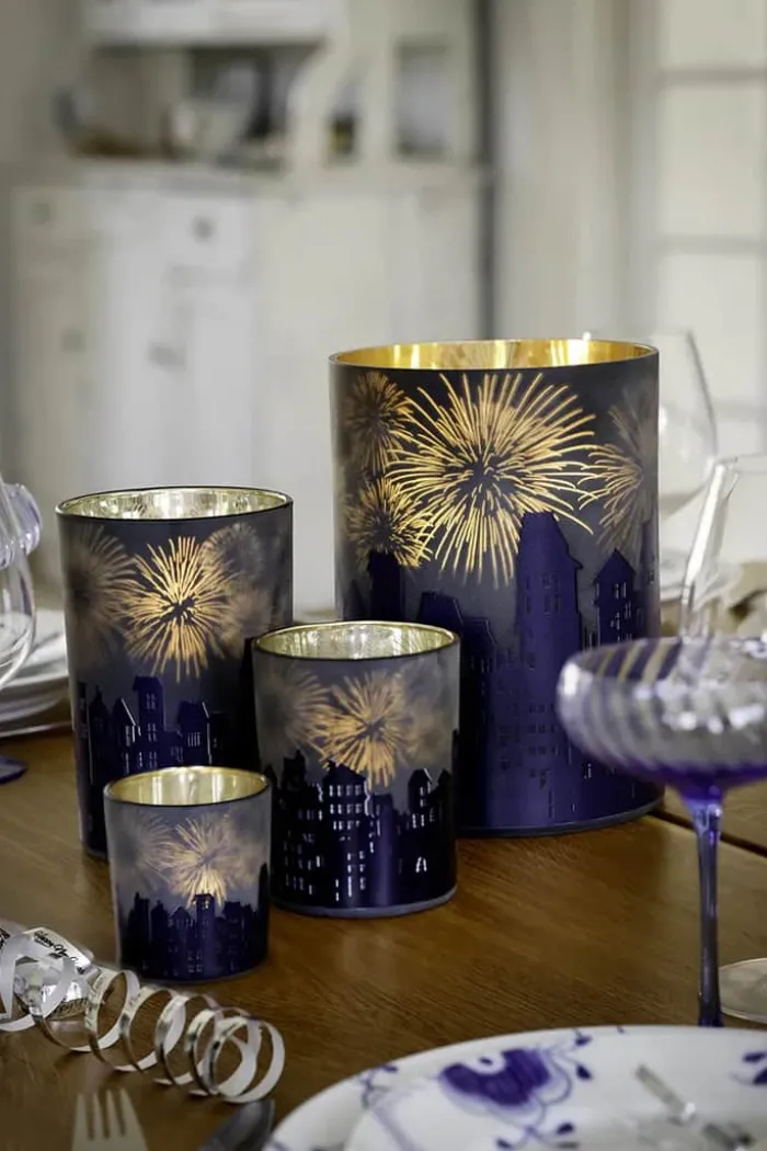 Casa Christmas Fyrfadsstage H 18 cm - Glas - Blå