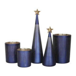 Casa Christmas Fyrfadsstage H 18 cm - Glas - Mørkeblå