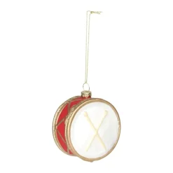 Casa Christmas Julekugle - Tromme H 8,3 cm - Glas - Rød/hvid