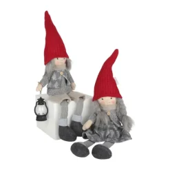 Casa Christmas Julenisse H 56 cm - Stof i flere kvaliteter - Grå/rød