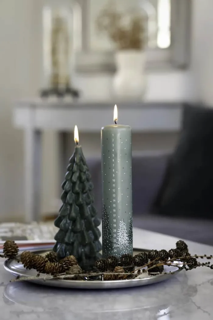 Casa Christmas Kalenderlys Ø 5 x H 25 cm - Paraffin - Grøn