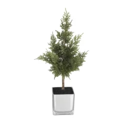 Casa Christmas Kunstigt Thuja-træ H 20 cm - Plastik/glas -Grøn/sølvfarvet