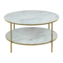 CASA Living Alisma Sofabord Ø 80 x H 45 cm - Metal/glas - Hvid/gylden krom