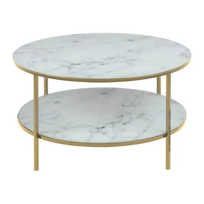 CASA Living Alisma Sofabord Ø 80 x H 45 cm - Metal/glas - Hvid/gylden krom