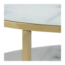 CASA Living Alisma Sofabord Ø 80 x H 45 cm - Metal/glas - Hvid/gylden krom