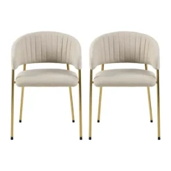 CASA Living Ann Spisebordsstol - 2 stk. H 77,5 x B 54,5 x D 54 cm - Metal/stof - Beige/gylden krom