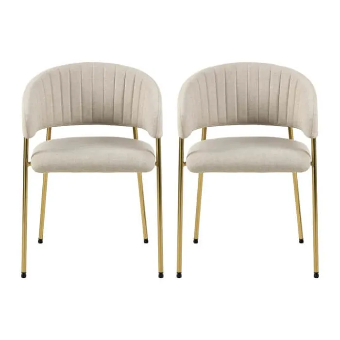 CASA Living Ann Spisebordsstol - 2 stk. H 77,5 x B 54,5 x D 54 cm - Metal/stof - Beige/gylden krom