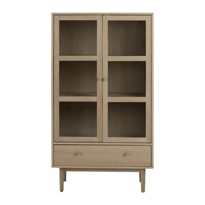 CASA Living Aston Vitrine H 144,8 x B 80 x D 40 cm - Egetræ/finer/glas - Natur