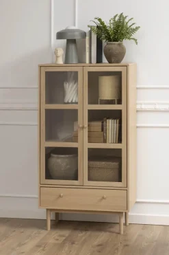 CASA Living Aston Vitrine H 144,8 x B 80 x D 40 cm - Egetræ/finer/glas - Natur