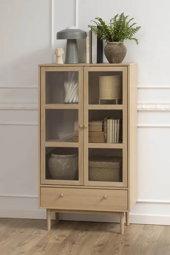 CASA Living Aston Vitrine H 144,8 x B 80 x D 40 cm - Egetræ/finer/glas - Natur