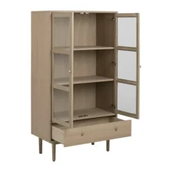 CASA Living Aston Vitrine H 144,8 x B 80 x D 40 cm - Egetræ/finer/glas - Natur