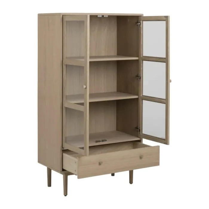 CASA Living Aston Vitrine H 144,8 x B 80 x D 40 cm - Egetræ/finer/glas - Natur